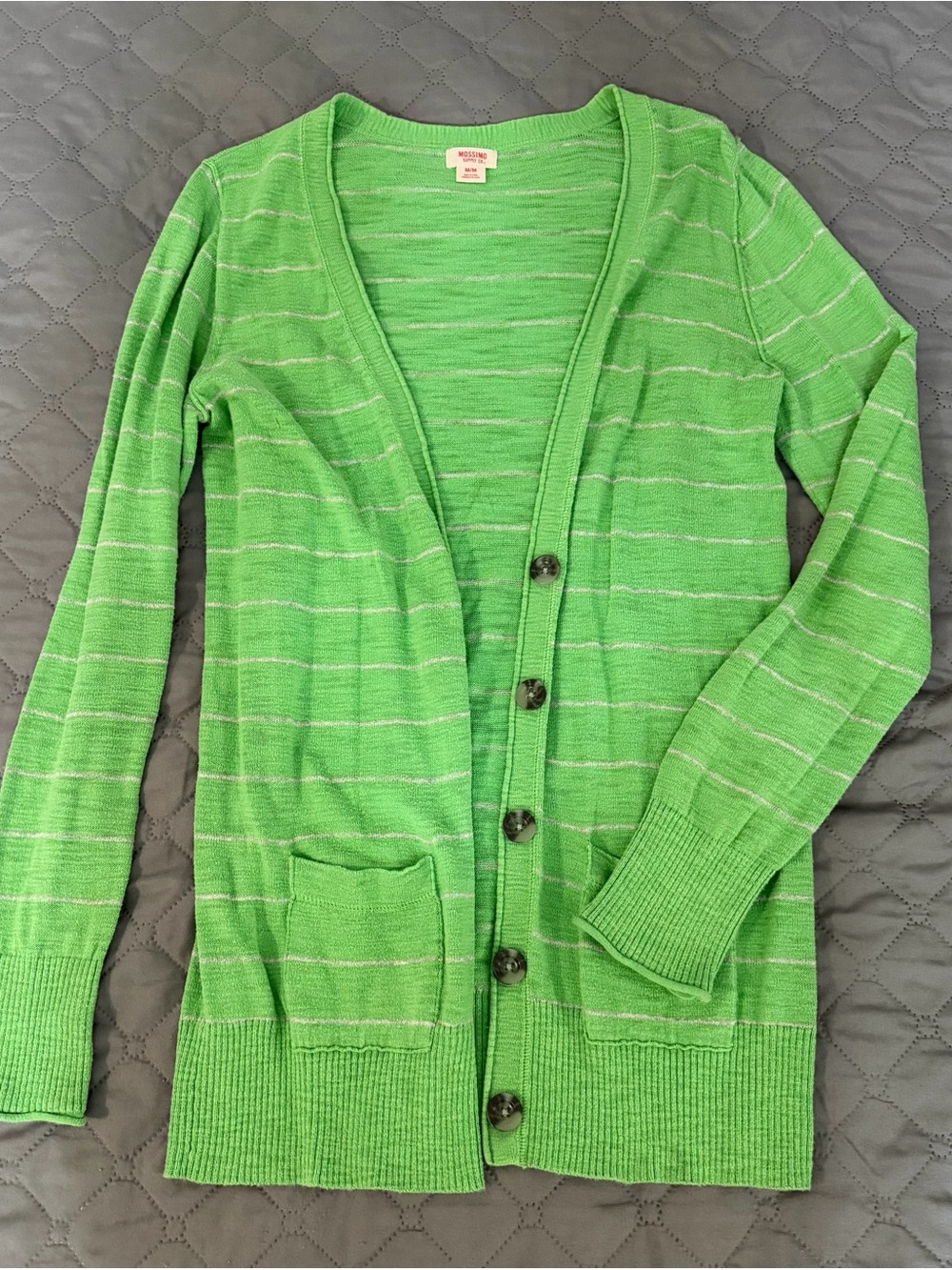 Mossimo Supply Co. Bright Green Striped Button Cardigan